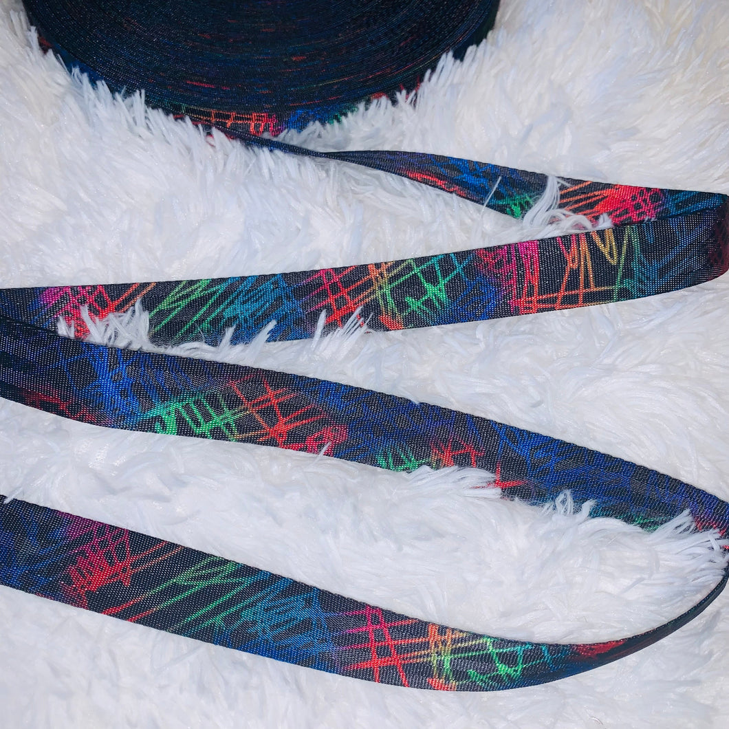 Rainbow Doodles on Black - Seatbelt Webbing - RETAIL